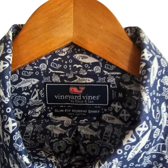 Vineyard Vines Slim Fit Murray Shirt‎ Nautical Print Button Down Size M - Picture 5 of 10